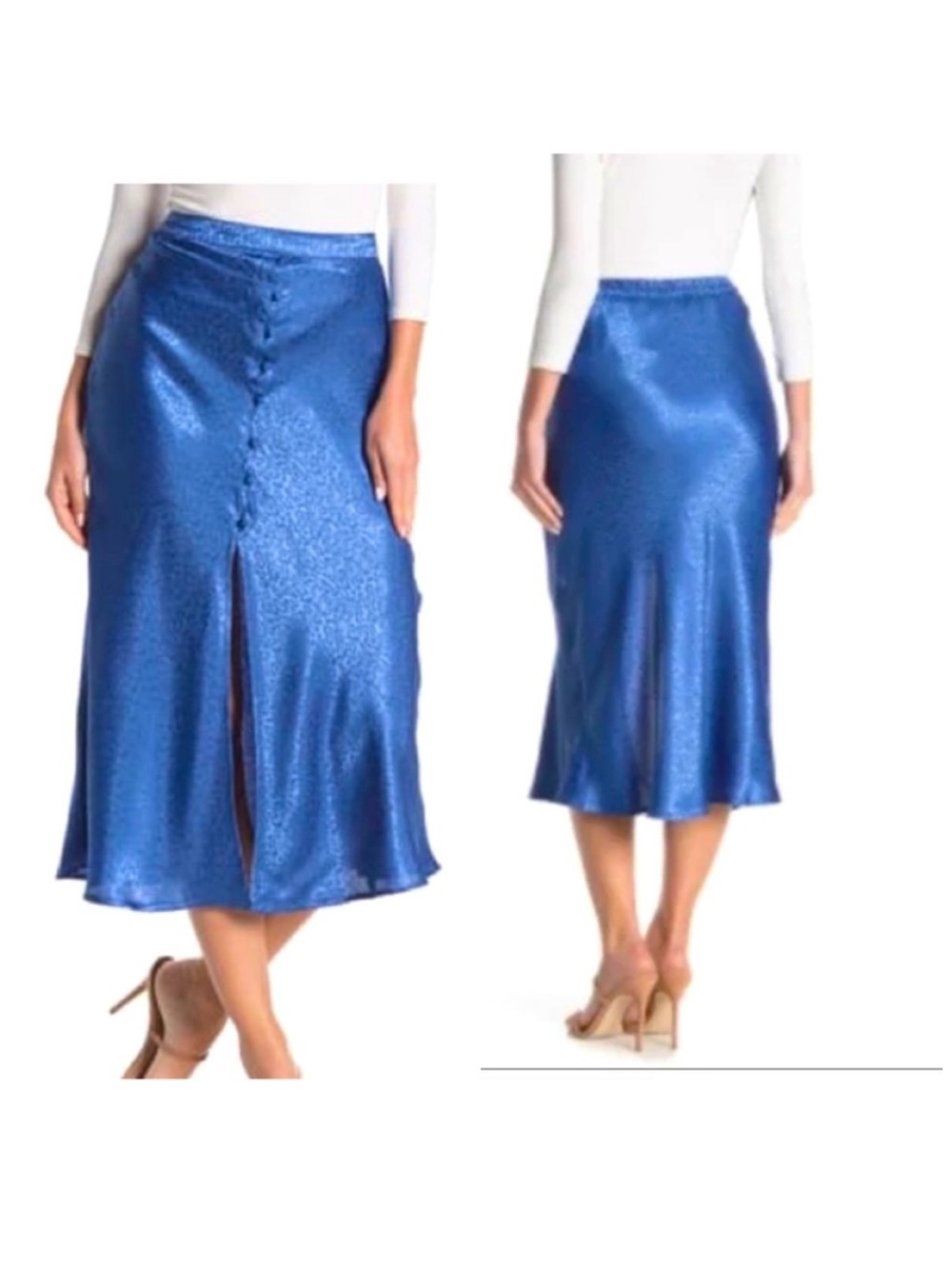 NSR Soft Blue Satin Elastic-Waist Skirt